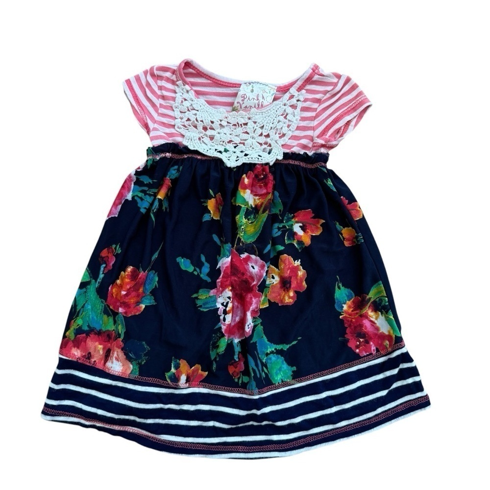 Vintage Pink Vanilla Toddler Girl Dress floral Lace 2T USA